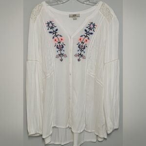 Vintage America White Embellished Long Sleeve Blouse 1X